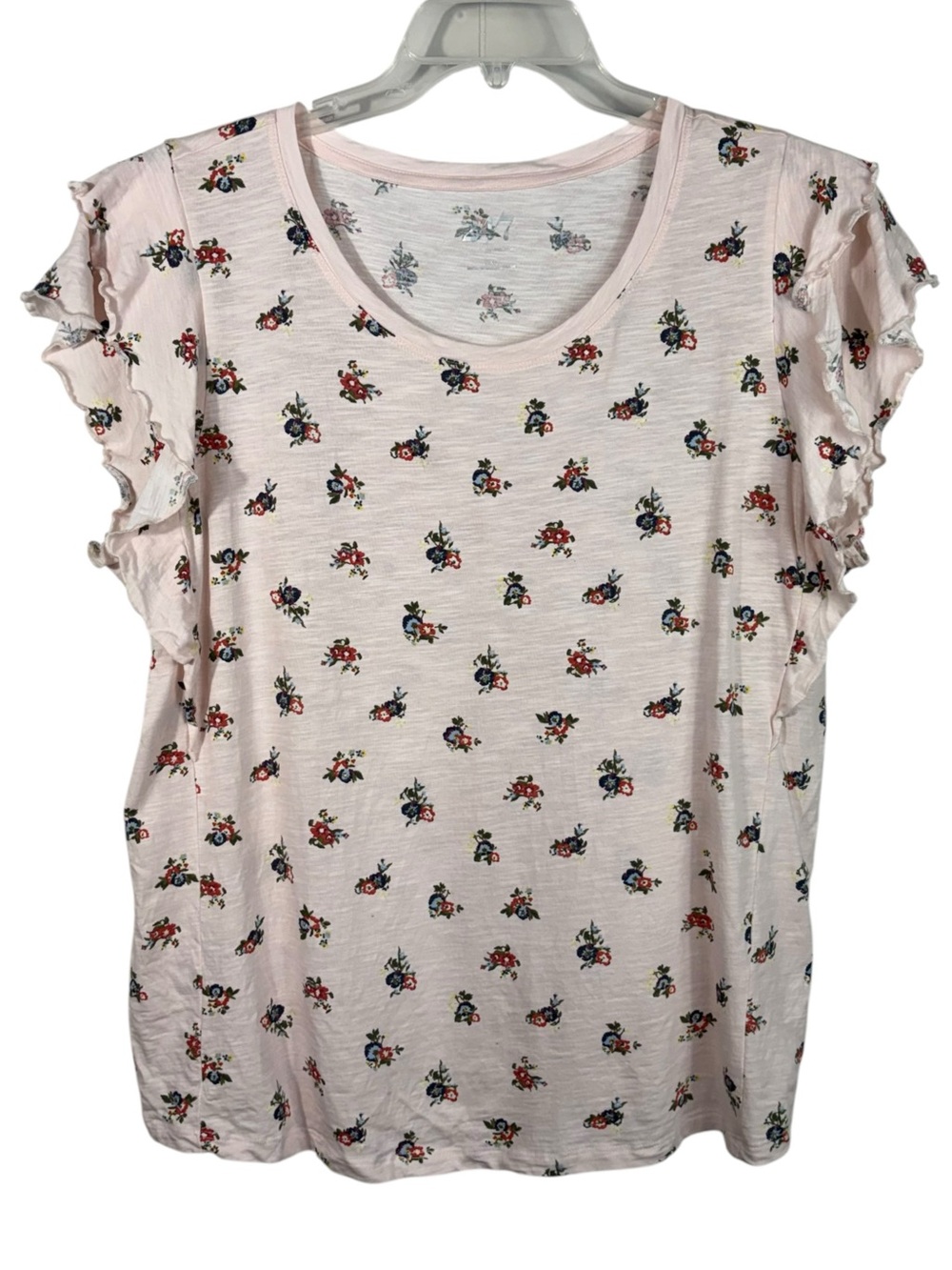 Maurices 24/7 Pastel Pink Ruffle Sleeve Plus Size Cotton Stretch Tee XXL 2XL 2X